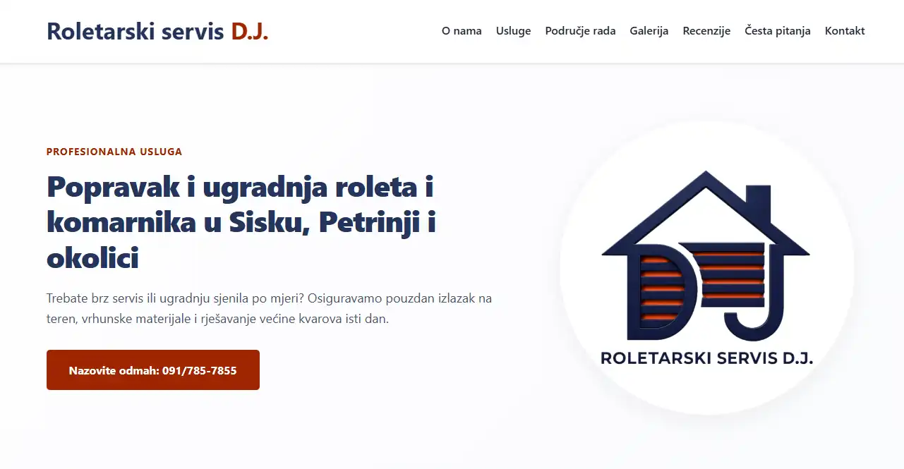 Izrada web stranice za roletarski servis - prikaz projekta